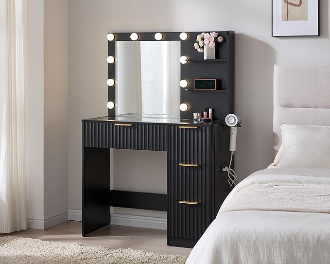AMERLIFE 36.2" Fluted Vanity Desk by AMERLIFE