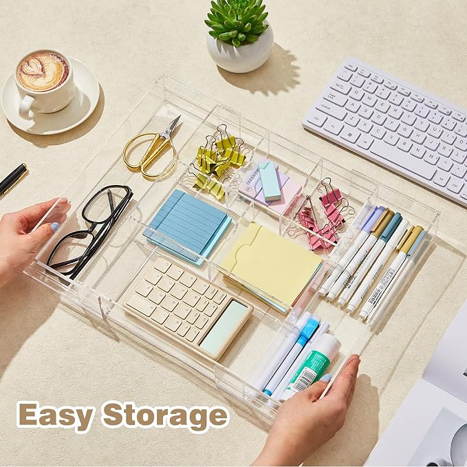 1 Pcs Acrylic Desk Drawer Organizer 2 Inch Height Expandable Drawer Organizer - Image 5