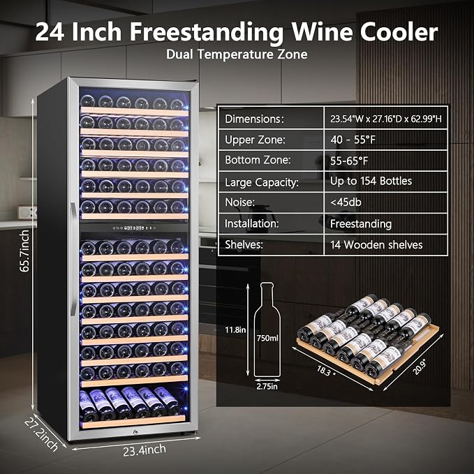 Wine Fridge Freestanding Dual Temperature Zone, Wine Cooler Refrigerator - Image 2