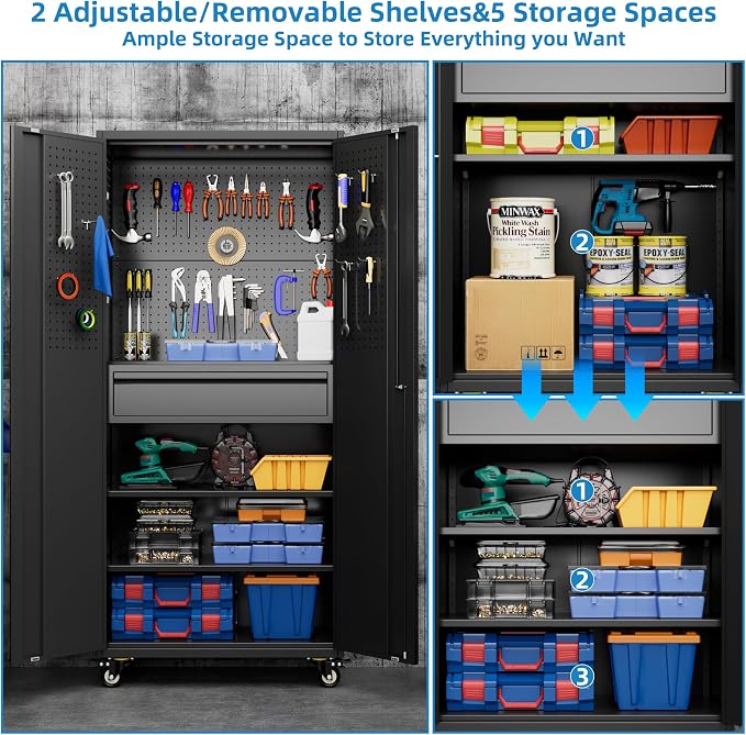 Metal Garage Cabinet with Wheels, Office Assembly Required - Image 7