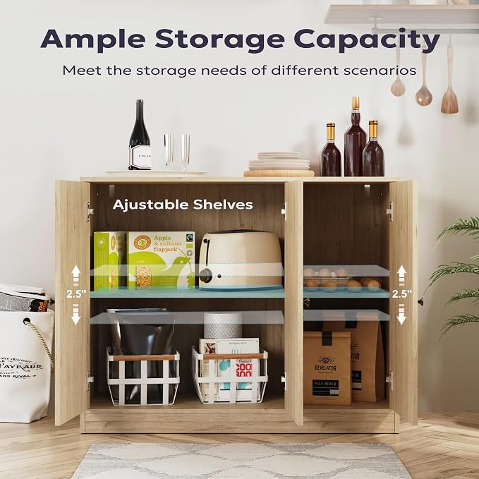 Buffet Cabinet with 3 Door, Kitchen Storage Cabinet with Adjustable Shelf - Image 3