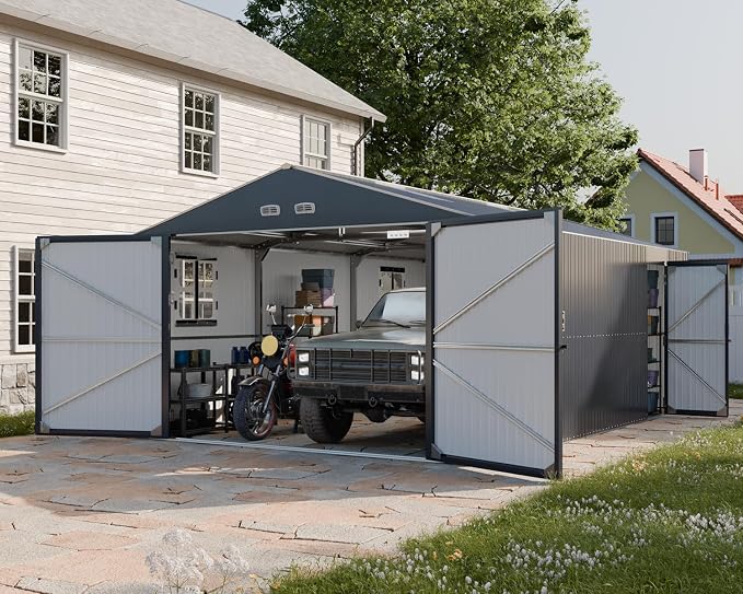Metal Garage Shed, Weatherproof Steel Carport by WACASA