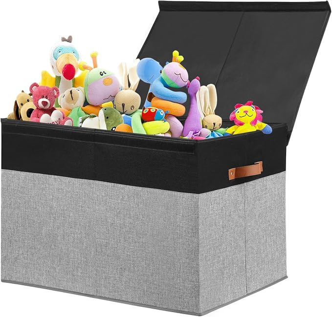 Large Toy Storage Box with Lid, Sturdy Toys Storage Chest Bin Organizer Basket by Gowee