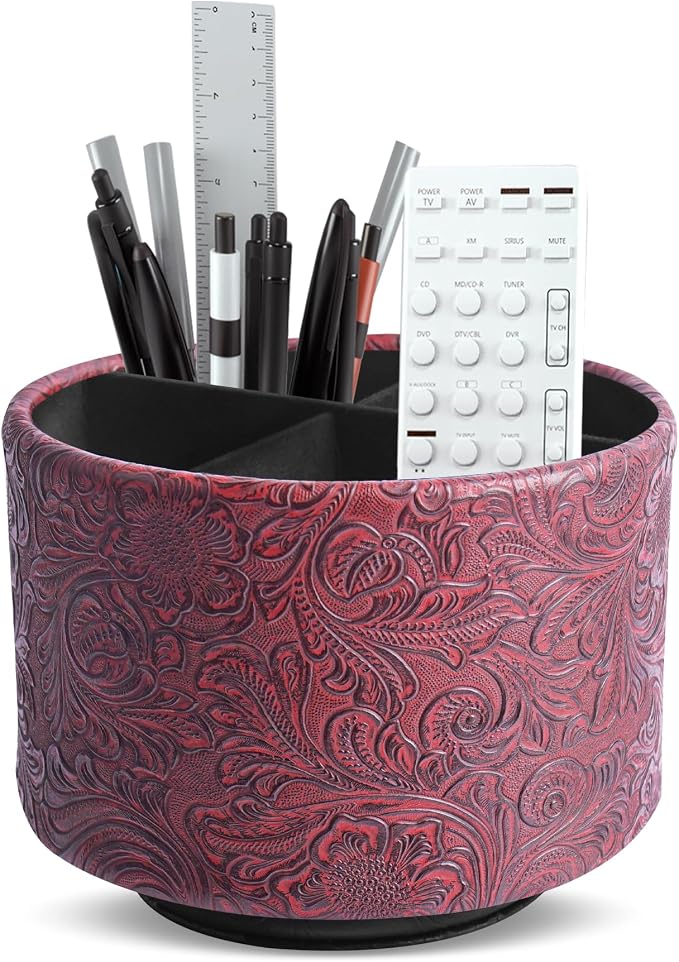 lizimandu Round Leather Art Supply Organizer, Remote Control Holder, 360 Degree by LIZIMANDU