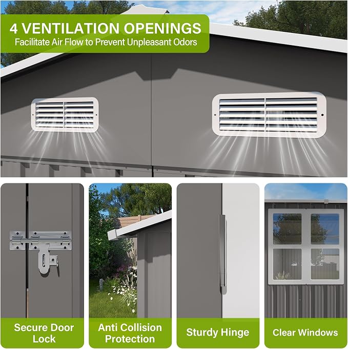 Metal Storage Shed, 10 X 14 FT Lockable Outdoor Tool Shed - Image 4