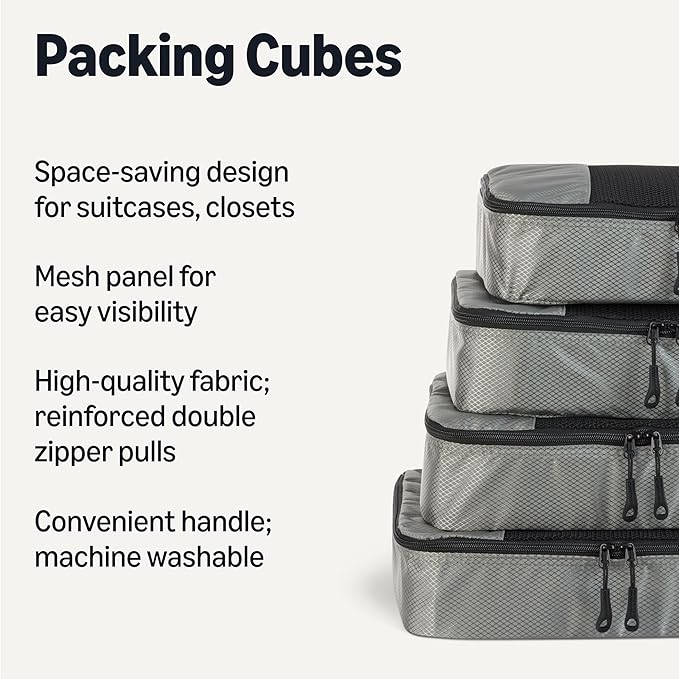 Amazon Essentials 4-Piece Packing Cubes Travel Accessories Set, Luggage - Image 2