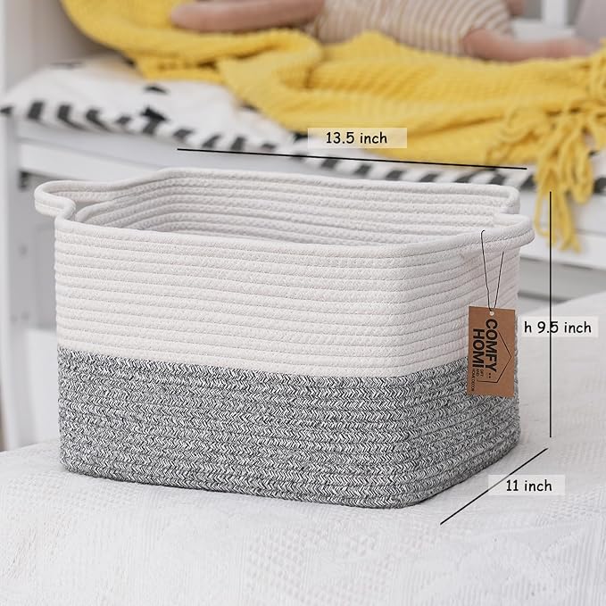 COMFY-HOMI 3-Pack Cotton Rope Woven Rectangular Basket - Image 4