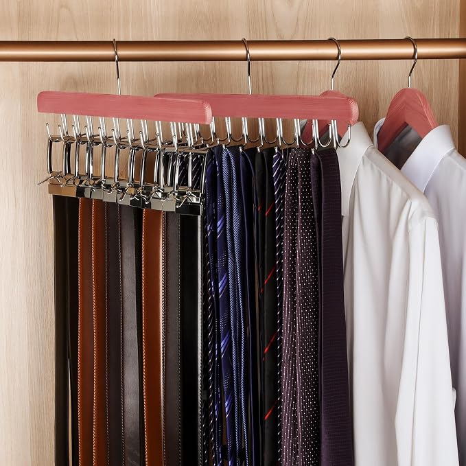 TOPIA HANGER Cedar 2 Pack 2 in 1 Belt Tie Hanger - Image 6