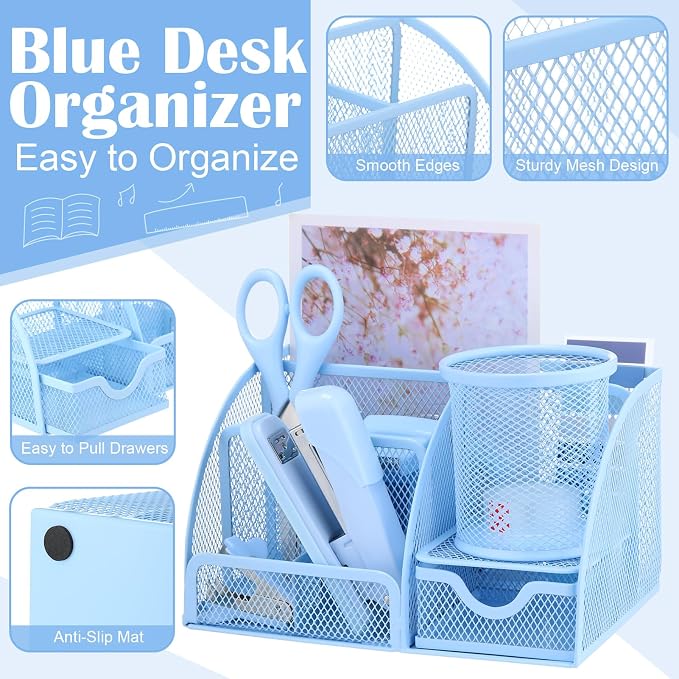 11 in 1 Blue Desk Organizer and Accessories - Image 3