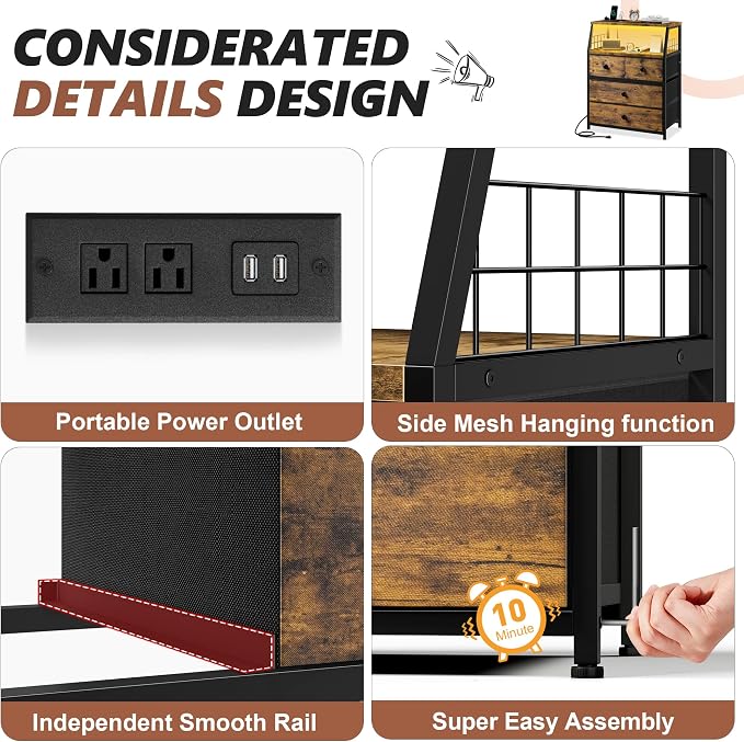21.8"W Nightstand with Charging Station & LED Lights, Bedside Table with 4 - Image 7