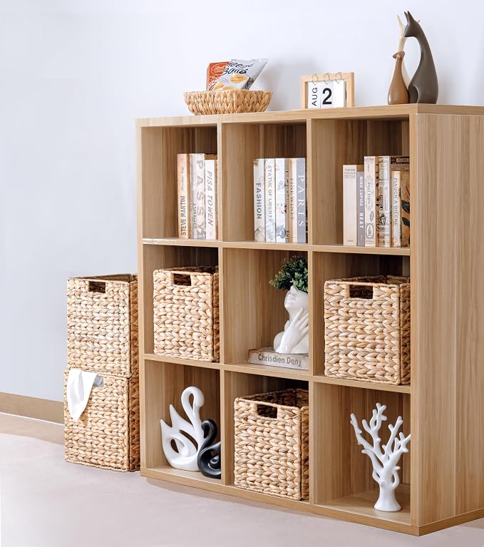 10.5x10.5 Water Hyacinth Storage Baskets, Collapsible Square Wicker Baskets - Image 5
