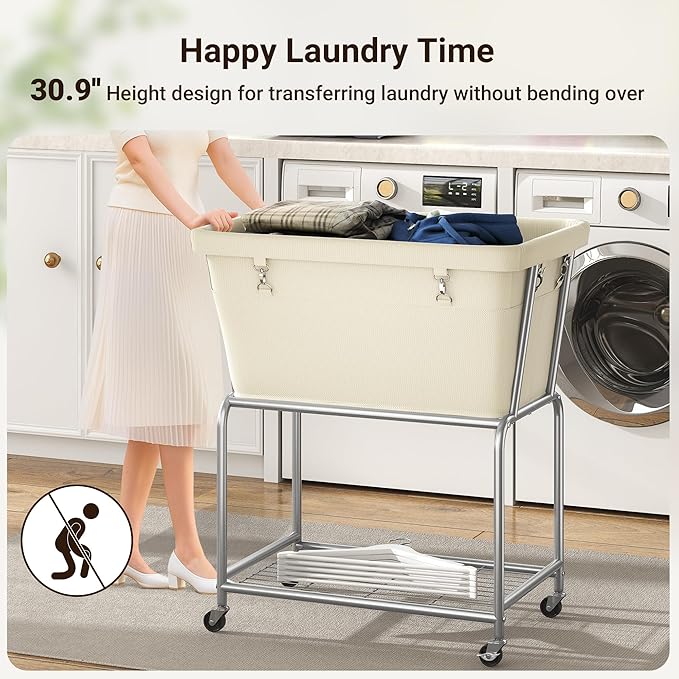 ELYKEN Laundry Cart with Wheels, Rolling Laundry Hamper with Removable Bag and - Image 7