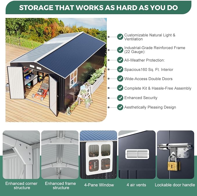 Metal Shed 10x16 FT with Floor Frame Kit, Big with Heavy-Duty Reinforced Steel - Image 7