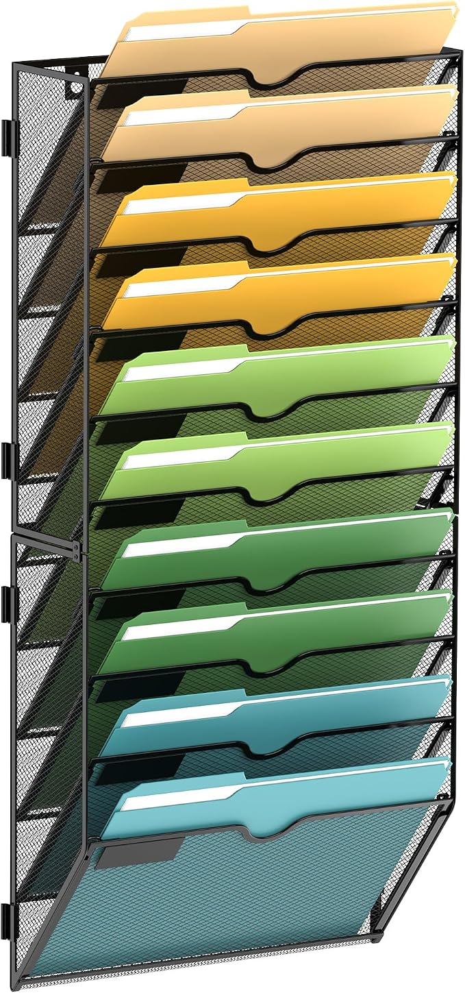 SUPEASY 10-Tier Wall File Organizer Mesh Office Mail Holder, Hanging Wall by SUPEASY