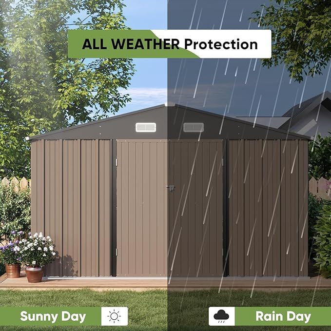 Greesum 10x10FT Outdoor Storage Shed, Utility Tool Shed Metal Storage Garden - Image 7