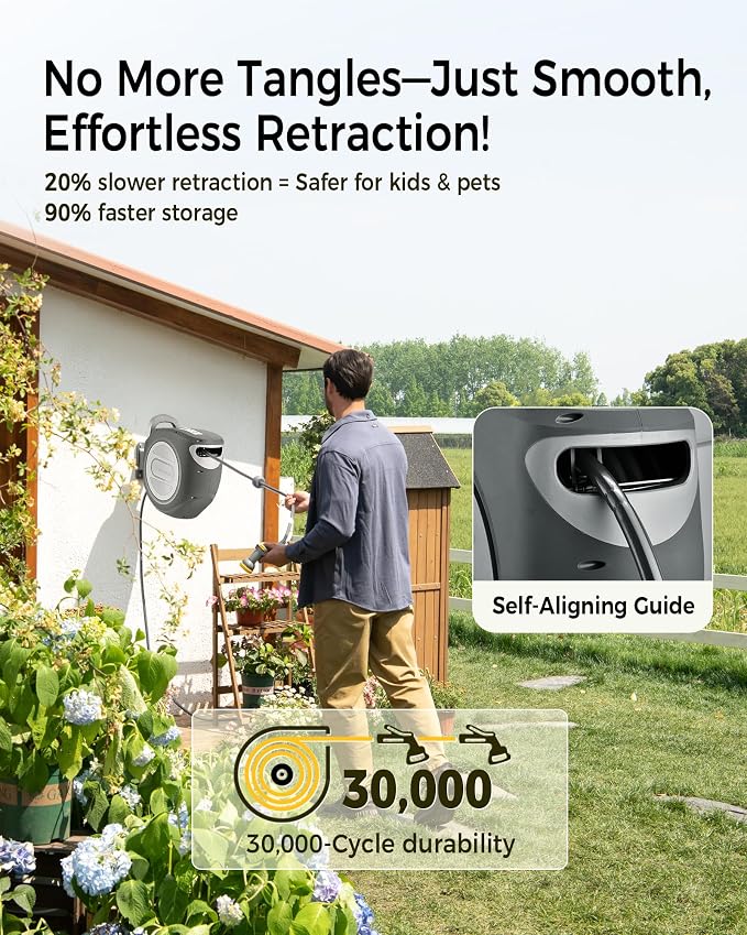 GLAHODEN Retractable Garden Hose Reel 1/2 in x 100 ft Upgraded UV Resistant - Image 5