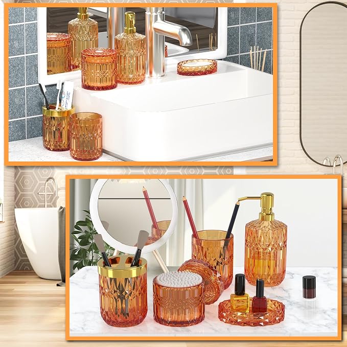 Orange Bathroom Accessories Set, Soap Dish, Toothbrush Holder, Cotton Swab Jars - Image 7