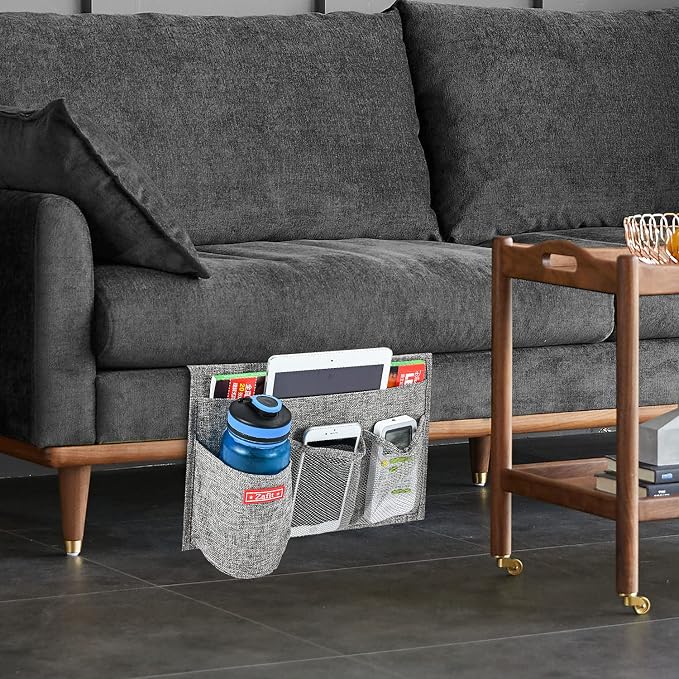 Linen 4 Pockets Bedside Caddy, Bedside Storage Organizer - Image 7