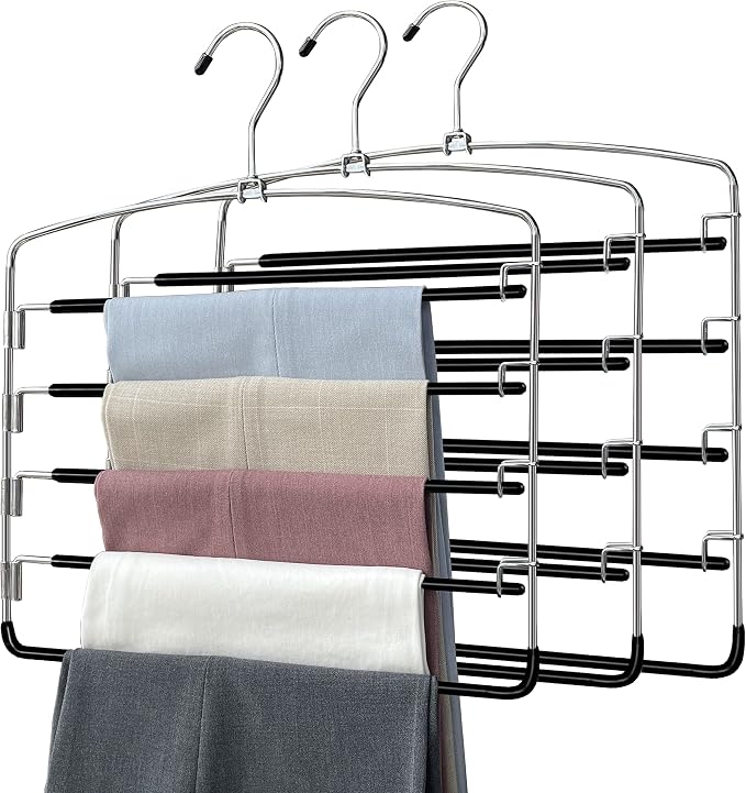 Pants Hangers 3 Pieces, 5 Tier Closet Organizers and Storage Clothes Hanger by FEASTEERY