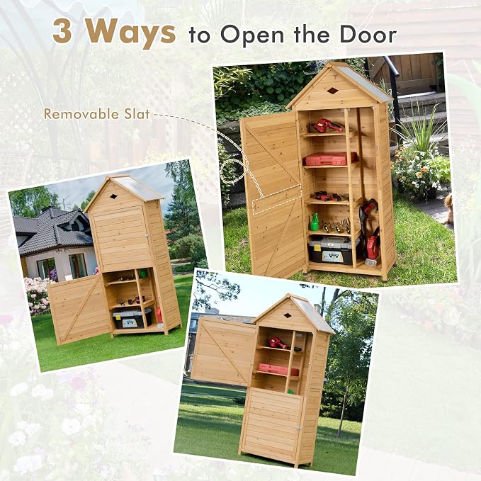 Goplus Wooden Storage Shed, Outdoor Storage Cabinet - Image 6