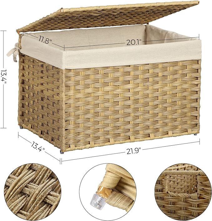 SONGMICS Storage Basket with Lid, Woven Blanket Storage Bin with Handles - Image 5