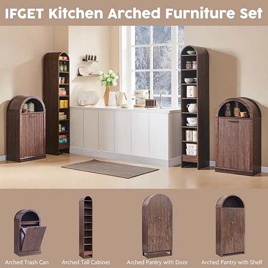 Arched Tilt-Out Trash Can Cabinet, Fluted 10 Gallon Trash Can Cabinet Set of 2 - Image 7