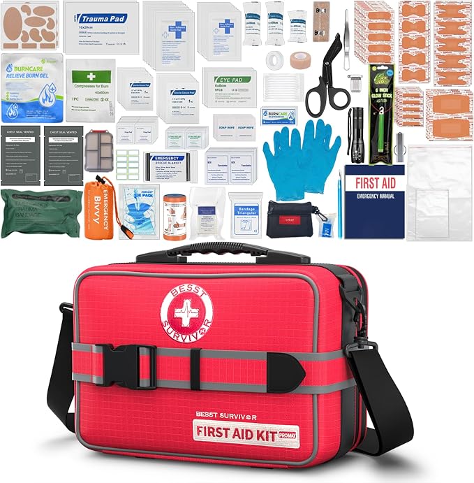 401 Piece First Aid Kit with Chest Seals -Labeled, Expandable & Mountable by BesstSurvivor