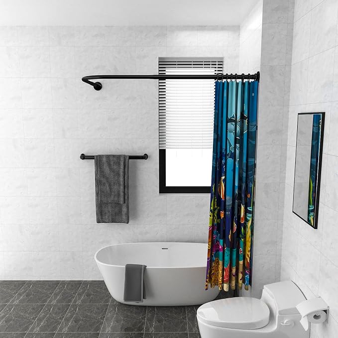 Adjustable Corner Shower Curtain Rod L Shaped Black Stretchable 304 Stainless - Image 4