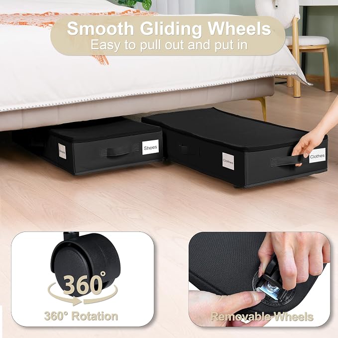 Under Bed Storage with Wheels, 2 Pack Under Bed Storage Containers with Label - Image 2