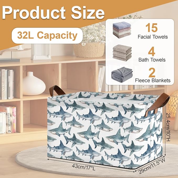 Sharks Storage Bin with Handles, Basket Storage Organizer - Image 2