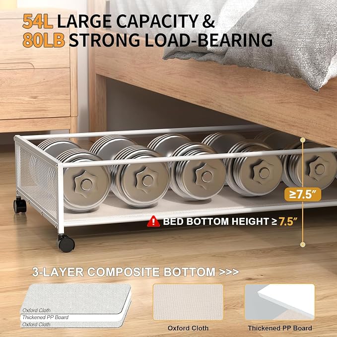 Under Bed Storage with Wheels, XXXL Larger Under Bed Storage Containers with - Image 4
