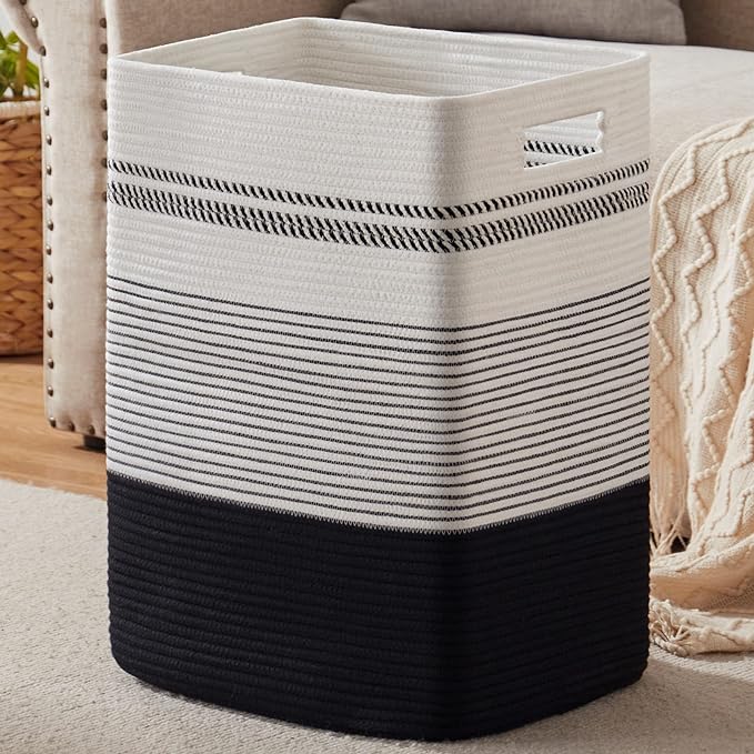 Laundry Hamper, Large Woven Rope Tall Laundry Basket by SIXDOVE