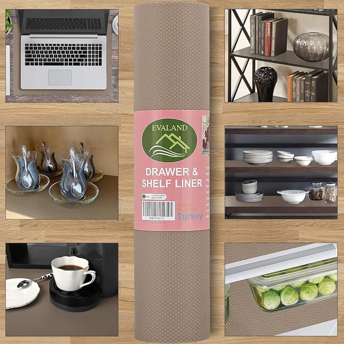 EVALAND Shelf Liners for Kitchen Cabinets Non-Adhesive 17.7" x 33 FT Beige - Image 8