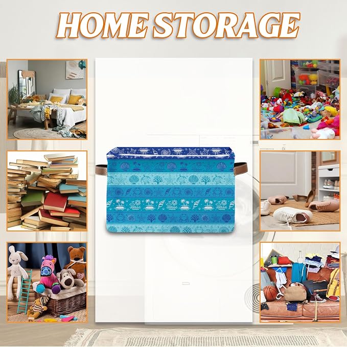 Rectangle Blue Ocean Nursery Storage Basket, Collapsible Storage Box Bin - Image 4