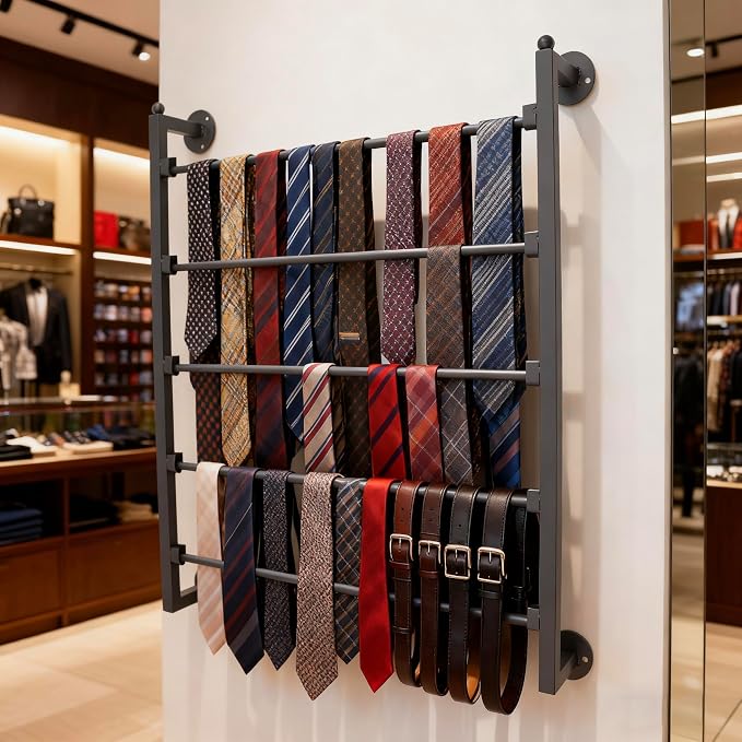 5 Tiers Display Tie & Scarf Rack, Wall Mounted Ribbon Rack Organizer Holder - Image 2