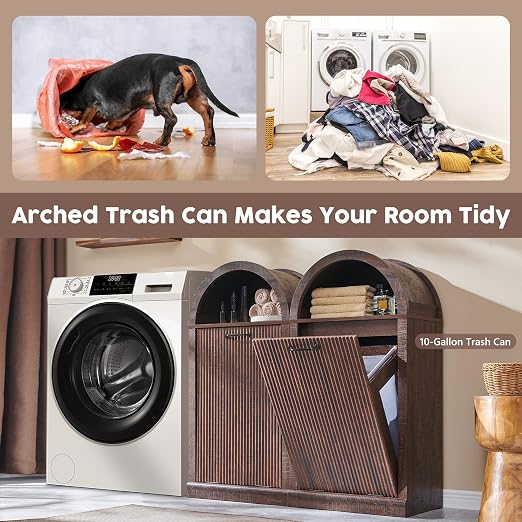 Arched Tilt-Out Trash Can Cabinet, Fluted 10 Gallon Trash Can Cabinet Set of 2 - Image 5