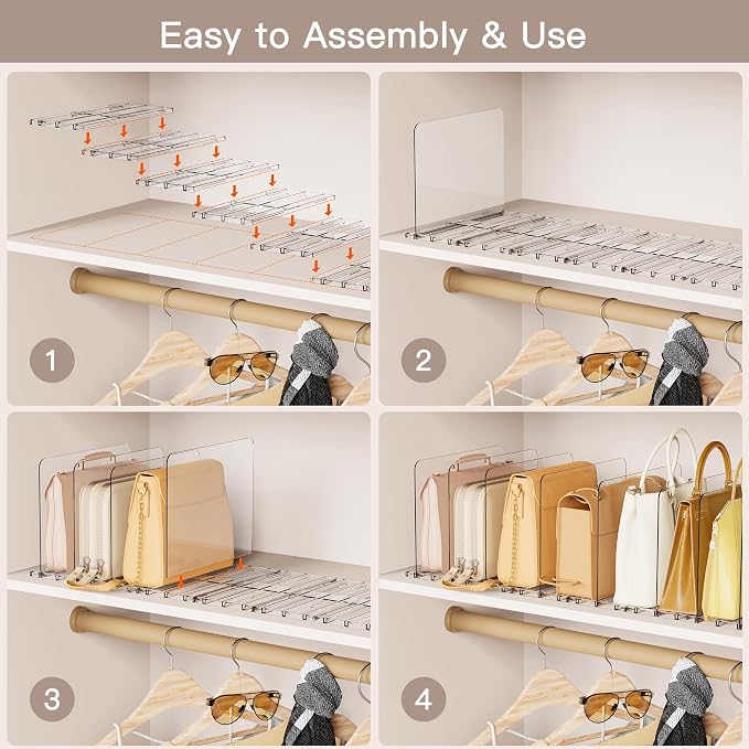Criusia Adjustable Closet Purse Organizer Rack – 28.8" Extra-Long Shelf Divider - Image 3