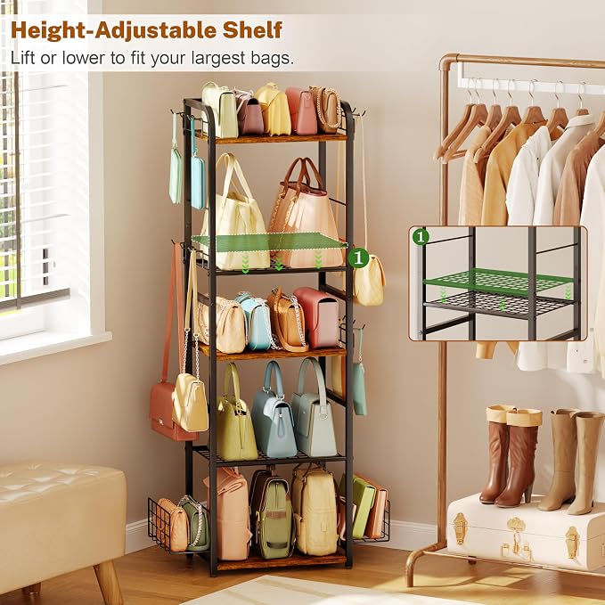 5-Tier Purse Organizer for Closet, Tall Purse Rack Stand for Purse Storage - Image 4