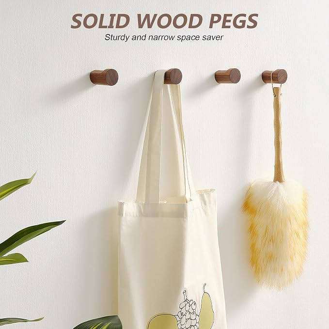 Wooden Wall Hooks 6 Pack, Modern Decorative Coat Hook Wall-Mount, Handmade - Image 2