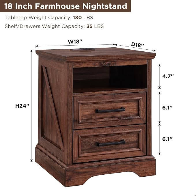 ACCOHOHO 18" Farmhouse Nightstand - Image 2