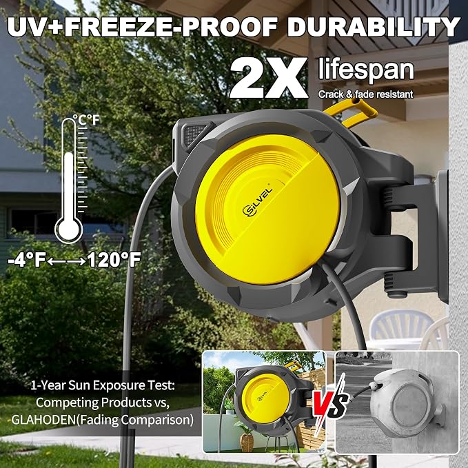 SILVEL Retractable Garden Hose Reel – 1/2 in x 150FT Heavy Duty Automatic Hose - Image 4