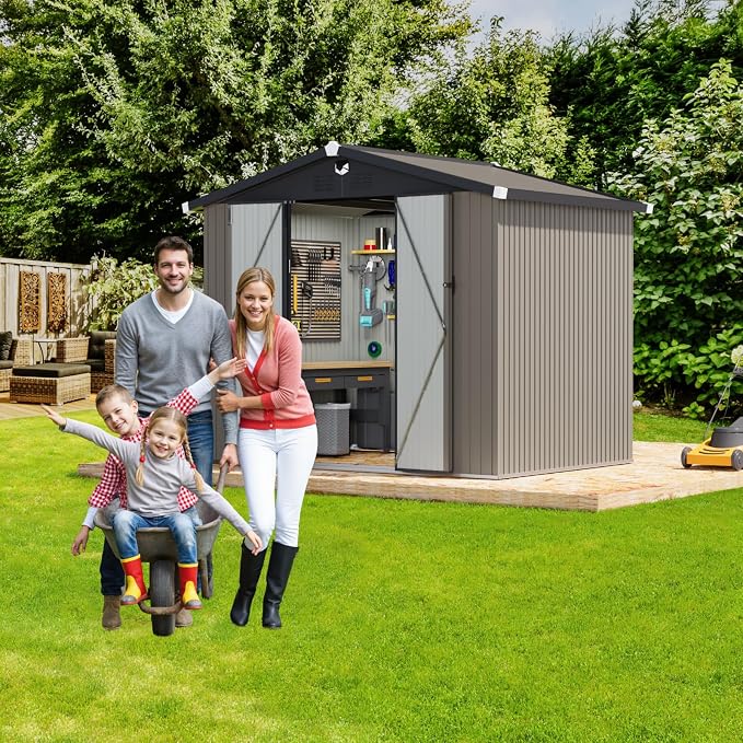 8x6 FT Outdoor Storage Shed, Metal Tool Sheds, Waterproof Outside Storage Shed - Image 8