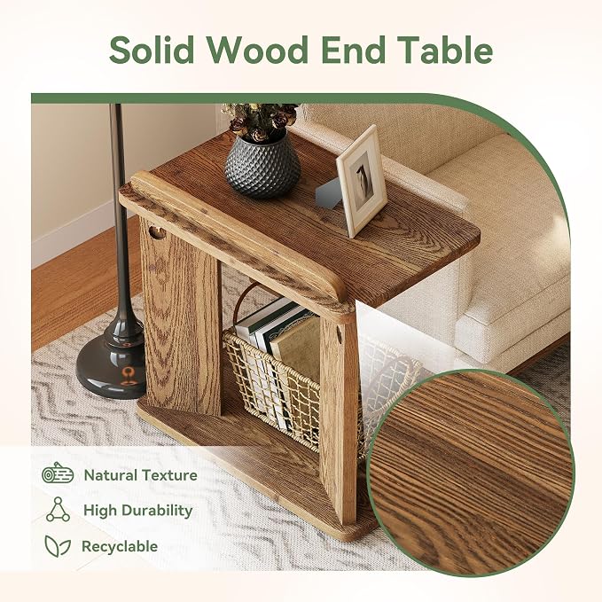 Solid Wood C-Shaped End Table, Farmhouse Wooden Side Table - Image 4