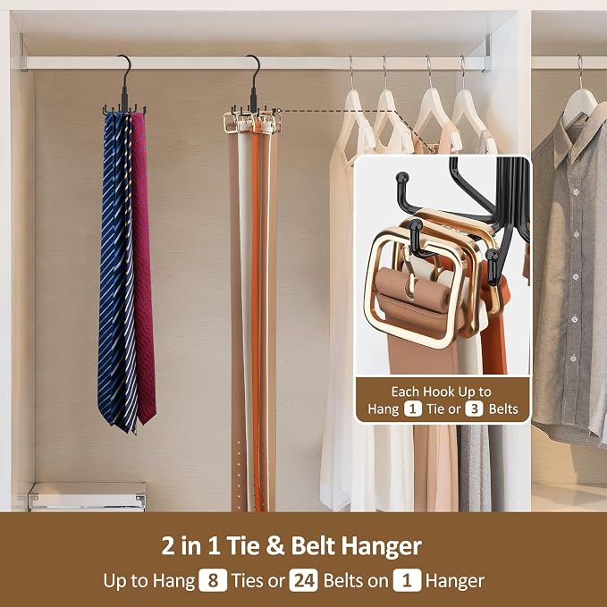 ZEDODIER Tie Hanger for Closet, 2 Pack Rotatable Tie Organizer for Men - Image 3