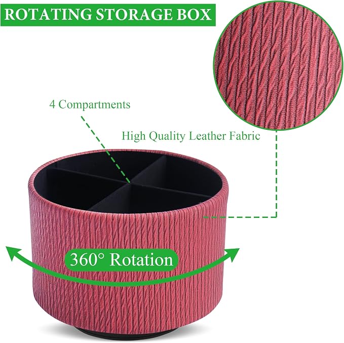 Round Leather Art Supply Organizer, Remote Control Holder, 360 Degree Spinning - Image 3