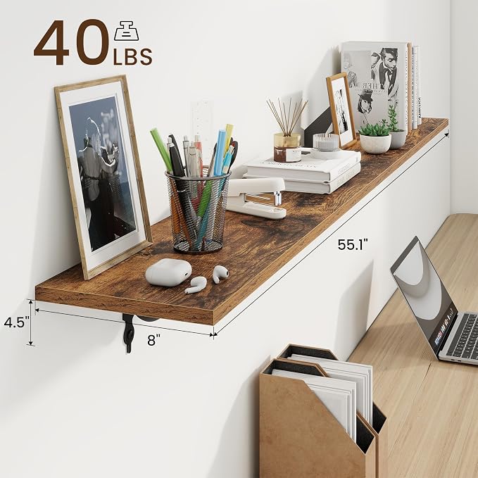 RICHFOCUS Floating Shelves for Wall Decor, 55.1W x 8D Shelf Set of 2, 8 Inch - Image 3
