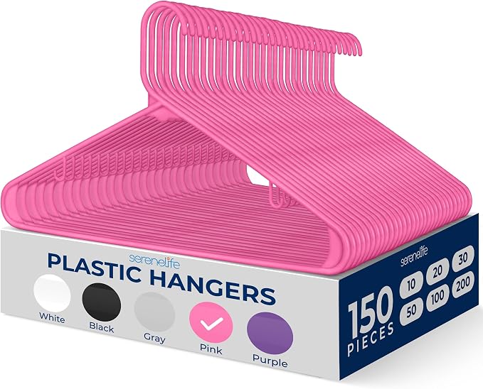 SereneLife 150 Pack Plastic Hangers, Space-Saving Closet Organizers, Durable by SereneLife