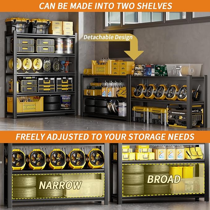 Dyoung 47.2" W Garage Storage Shelves Adjustable 5 Tier Metal Shelves Heavy - Image 5