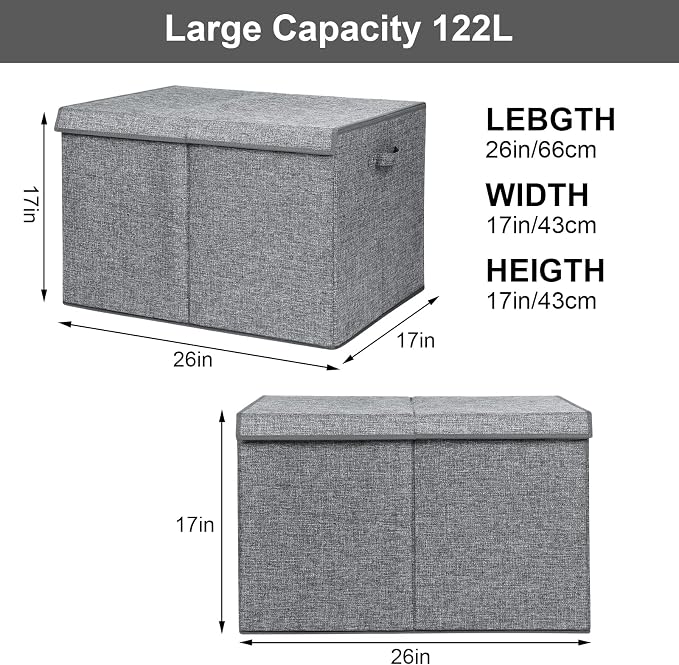 122L Large Toy Chest Box with Lid, Foldable Toy Storage Organizer Bin Boxes - Image 4