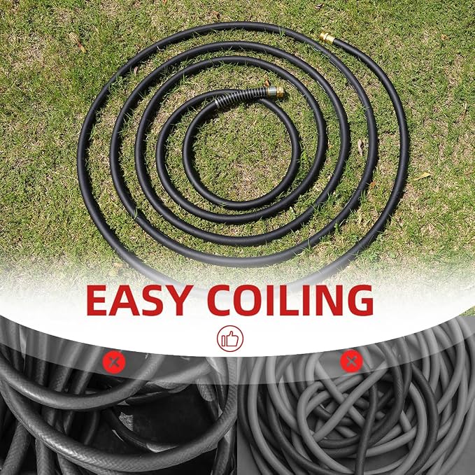 WiseFlow Garden Hose 75FT x 5/8", Heavy Duty Rubber Hose, Water Hose - Image 6